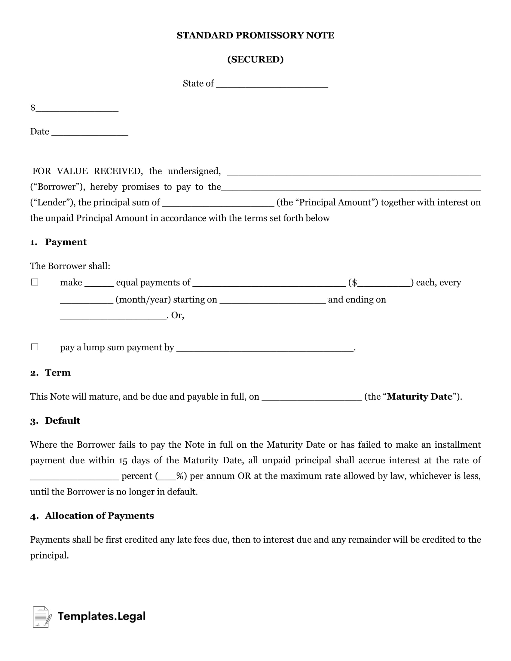 Promissory Note Templates [Word, PDF, ODT] - Templates.Legal Throughout free installment promissory note template