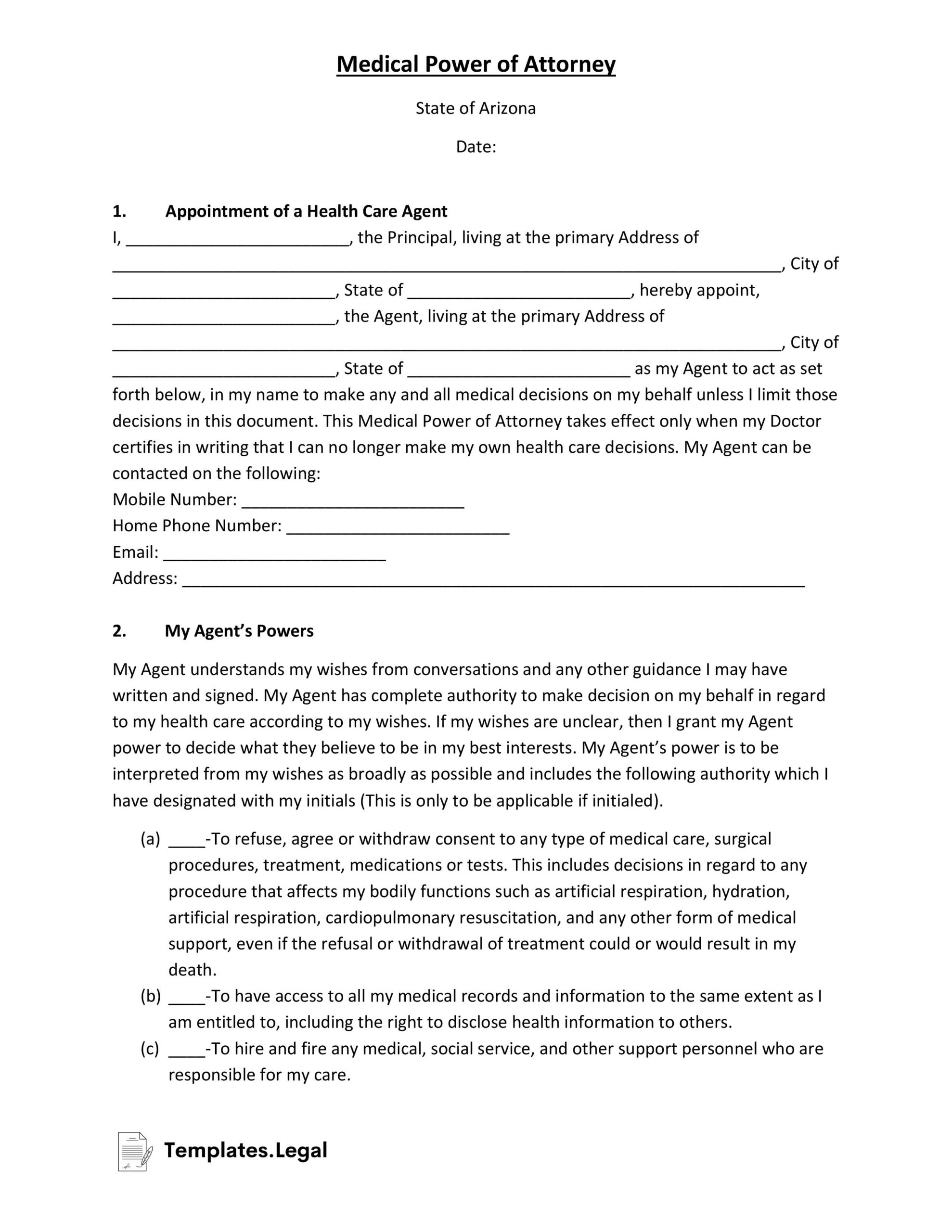 Printable Power Of Attorney Form Arizona 