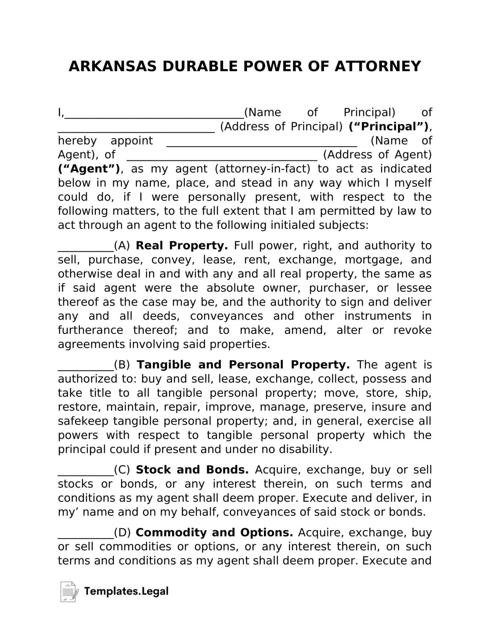 Arkansas Power Of Attorney Templates Free Word PDF ODT 