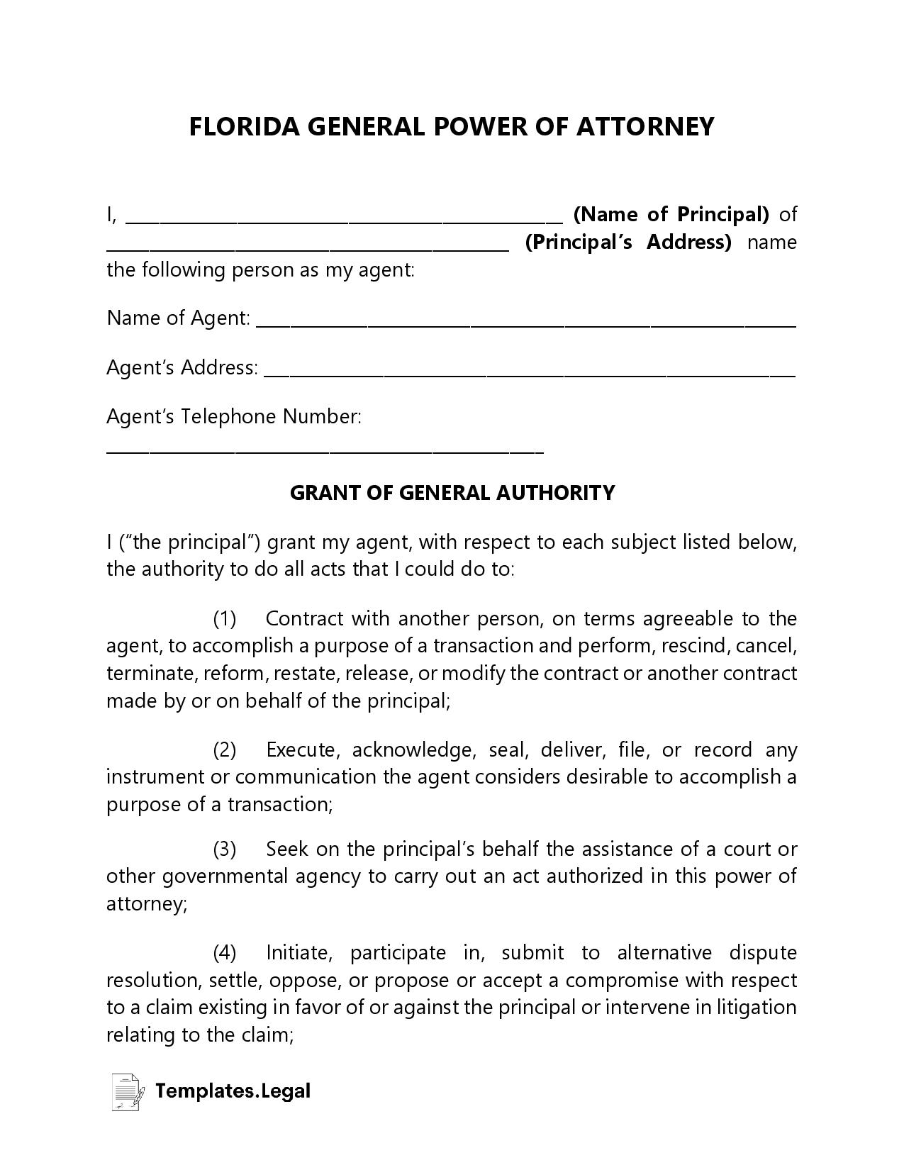 Free Printable General Power Of Attorney Form Florida