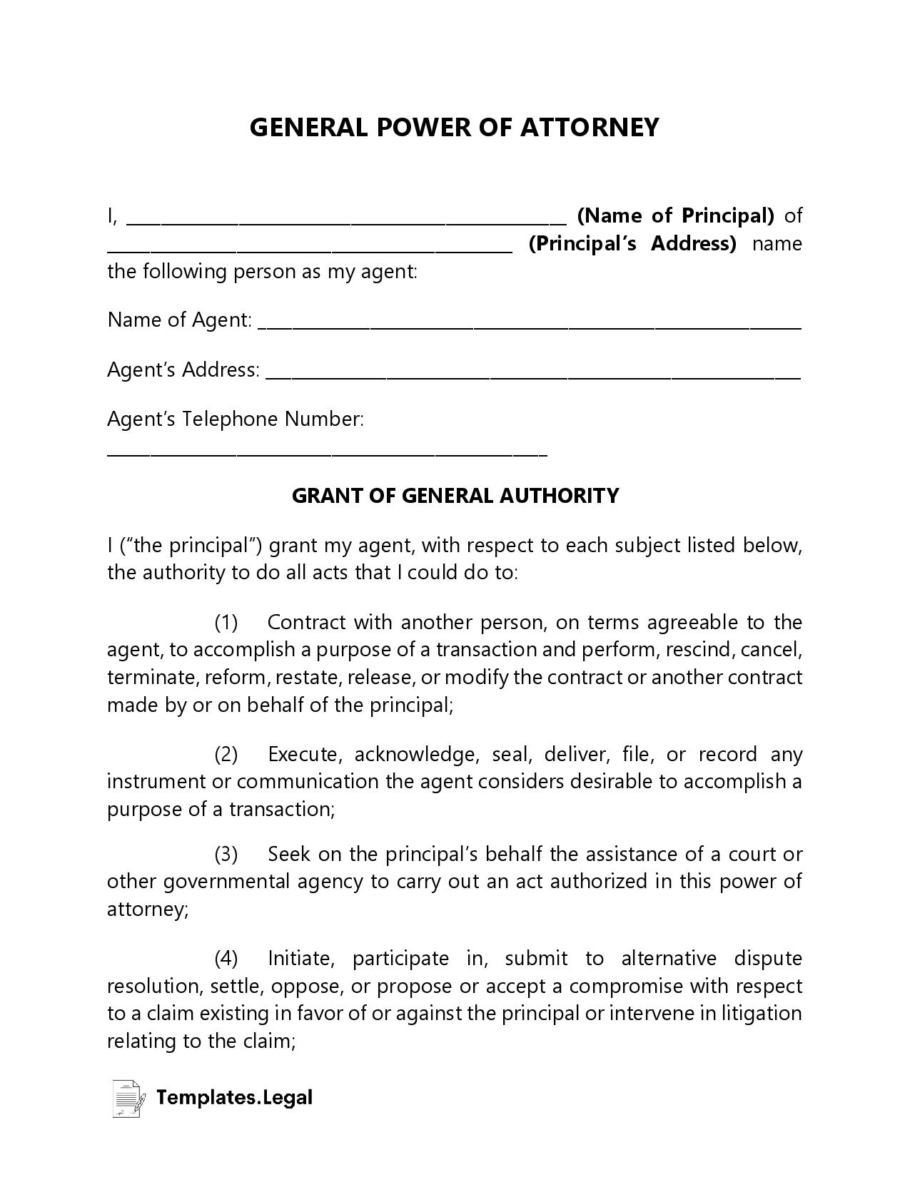 General Power of Attorney Templates (Free) [Word, PDF, ODT]