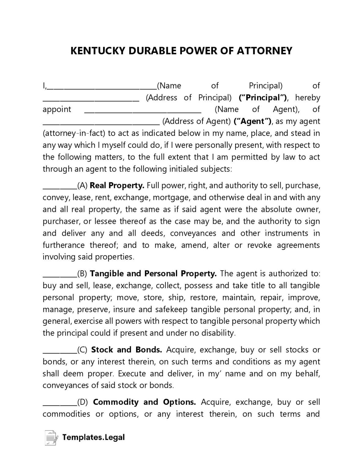 Kentucky Power of Attorney Templates (Free) Word PDF ODT