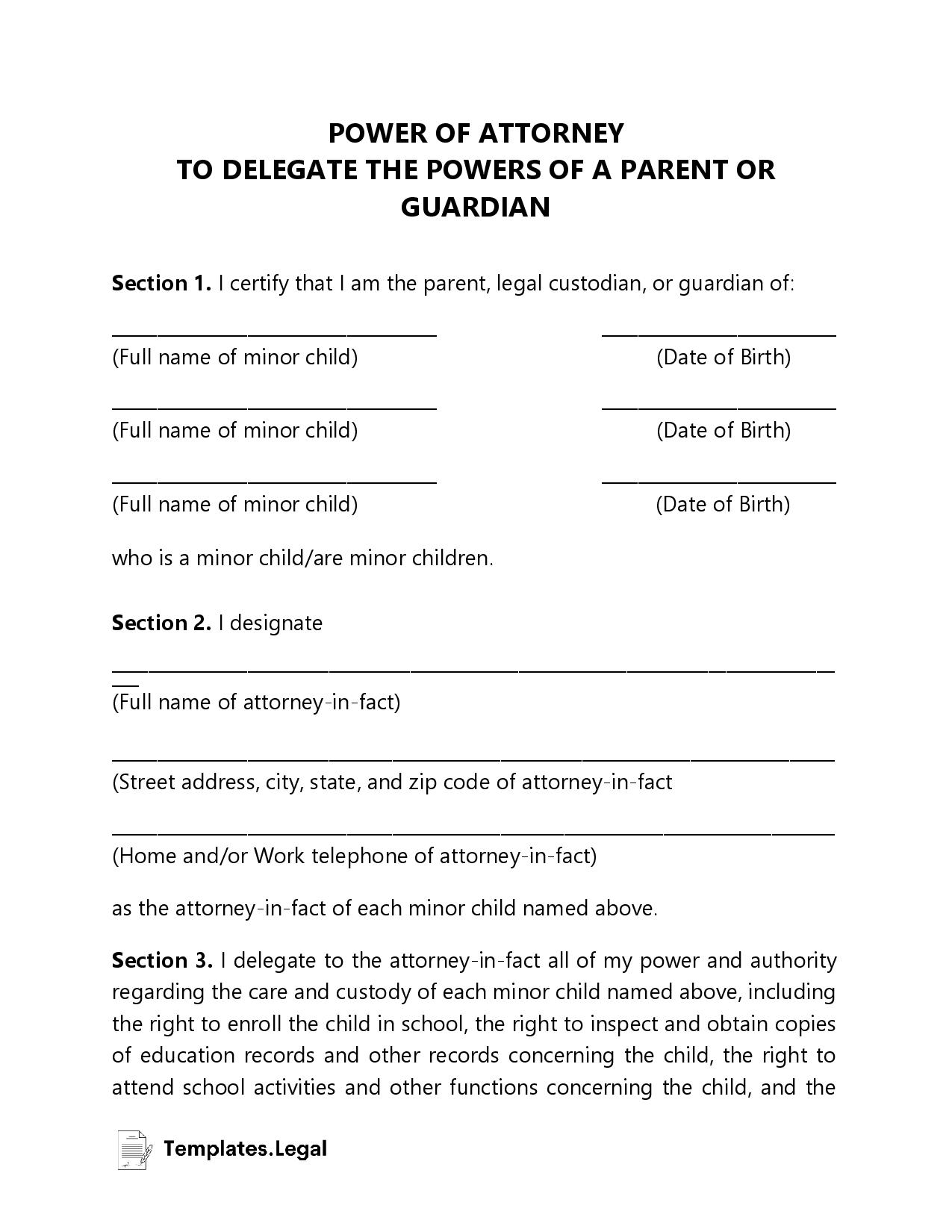 Minor (Child) Power of Attorney - Templates.Legal