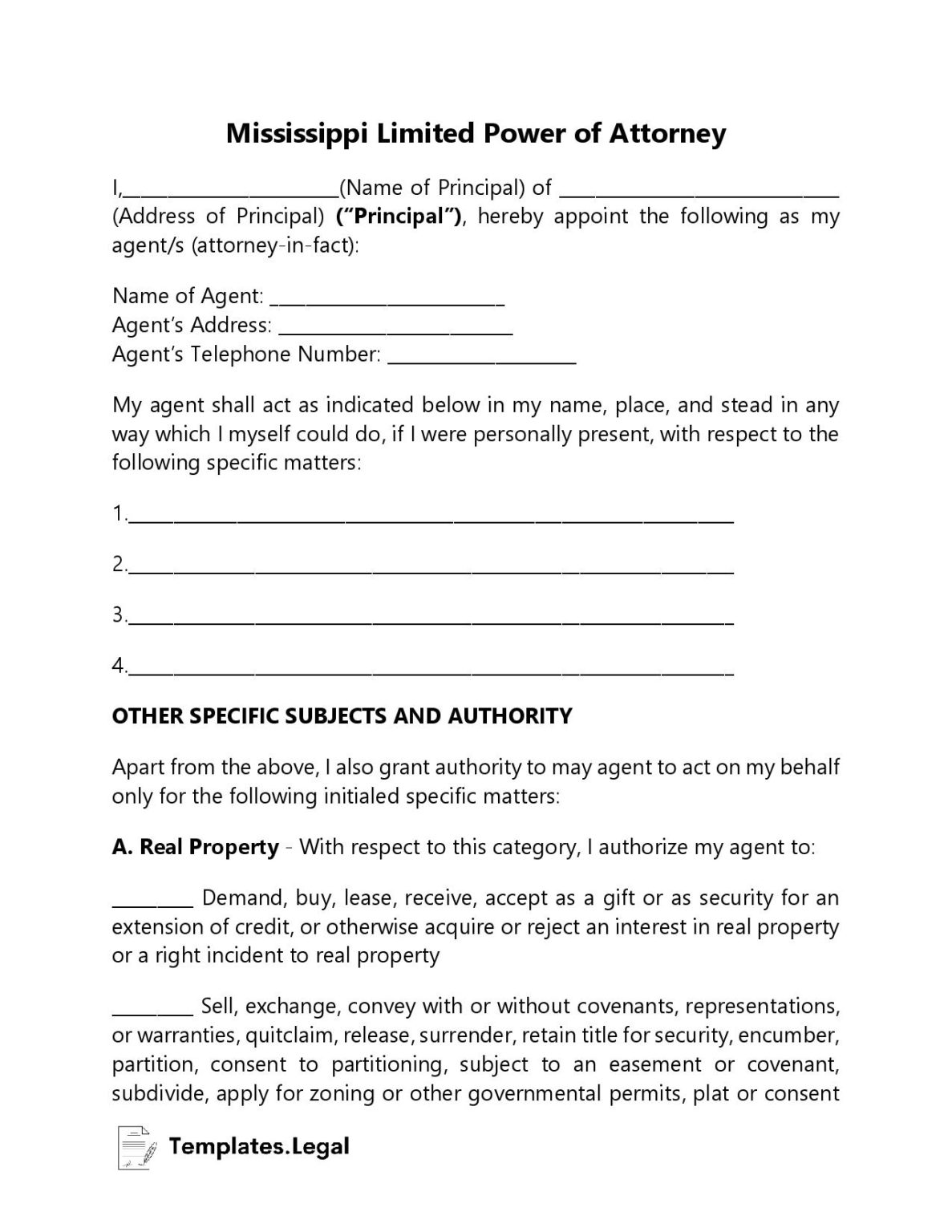 Mississippi Power of Attorney Templates (Free) [Word, PDF & ODT]