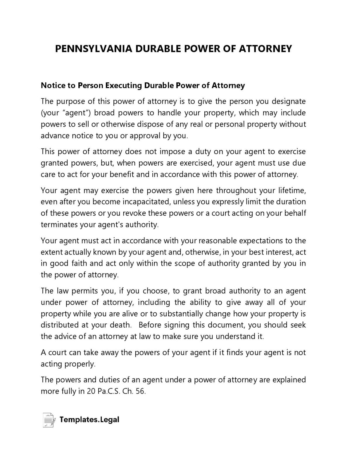 Pennsylvania Power Of Attorney Templates Free Word Pdf And Odt