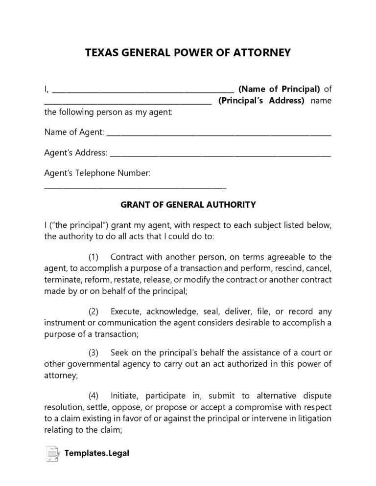 Texas Power of Attorney Templates (Free) [Word, PDF & ODT]
