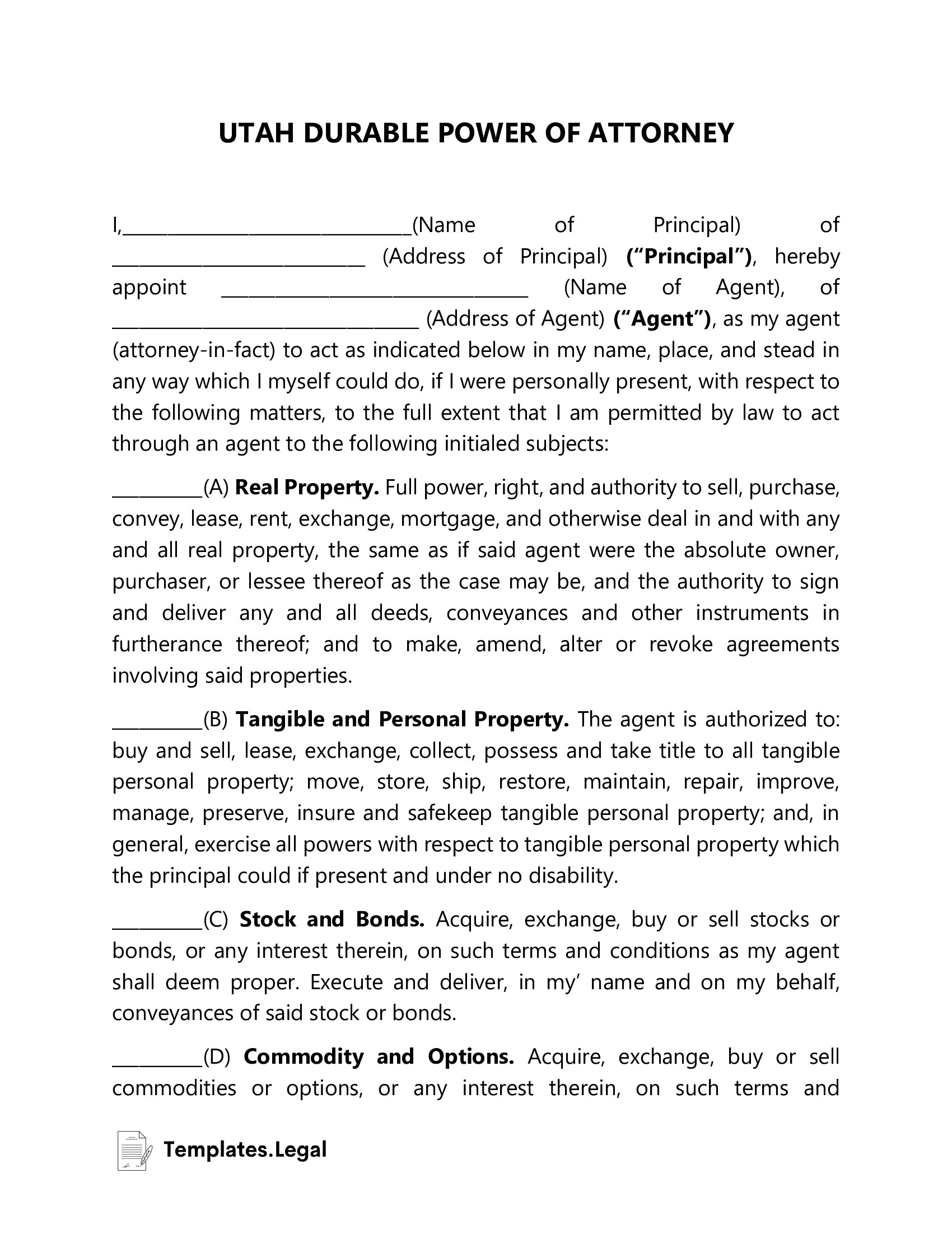 Utah Power of Attorney Templates (Free) Word PDF ODT