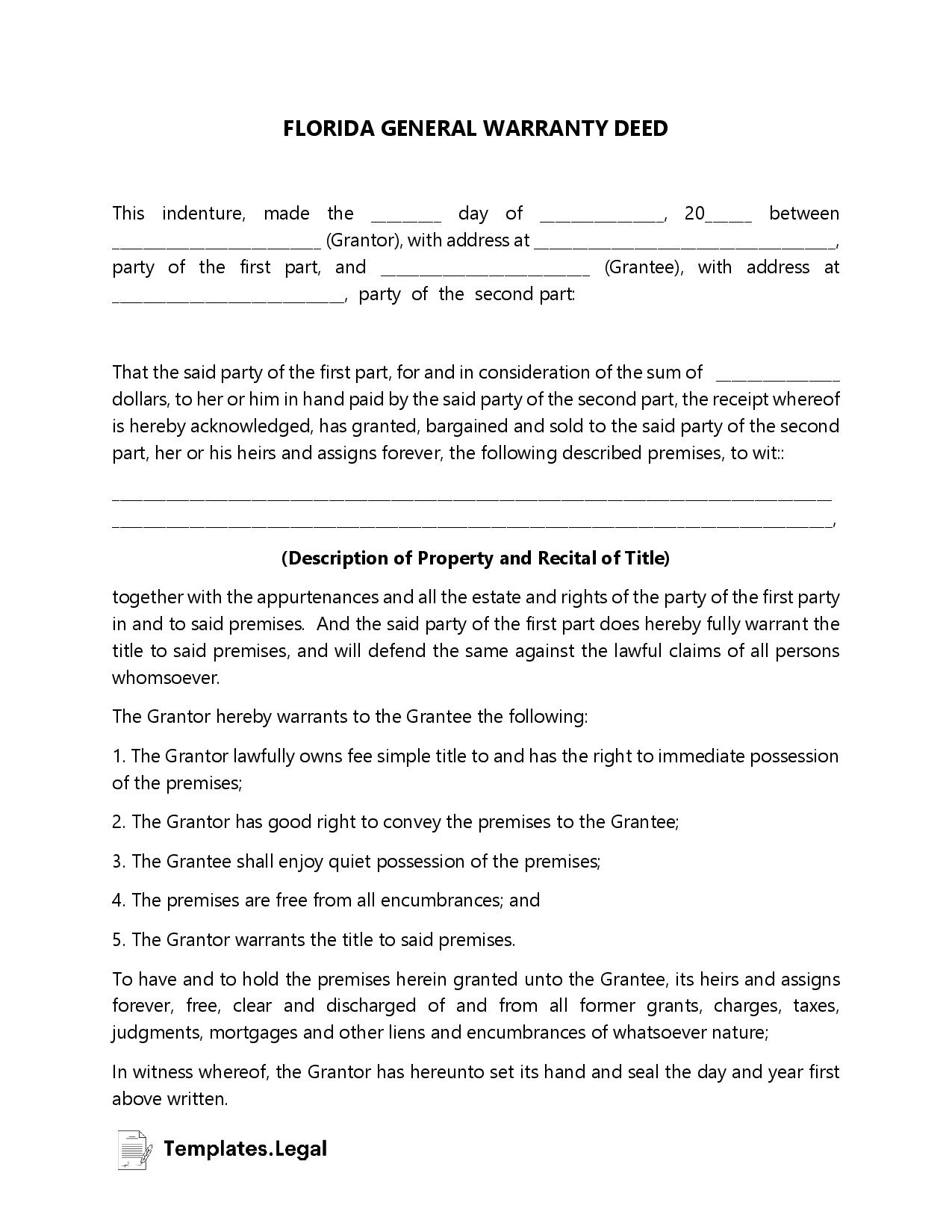 Florida Deed Forms And Templates Free Word Pdf Odt 4050