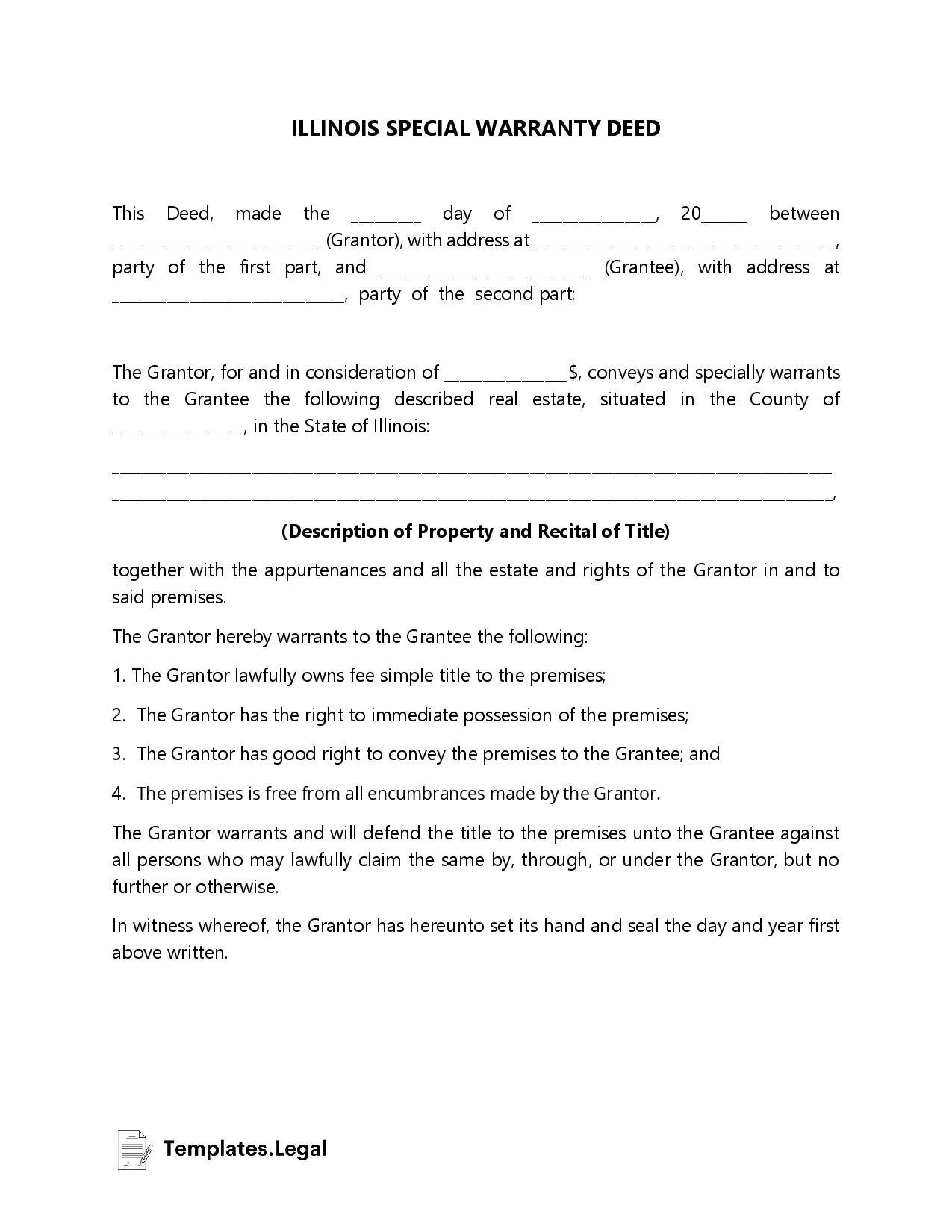 Illinois Special Warranty Deed - Templates.Legal