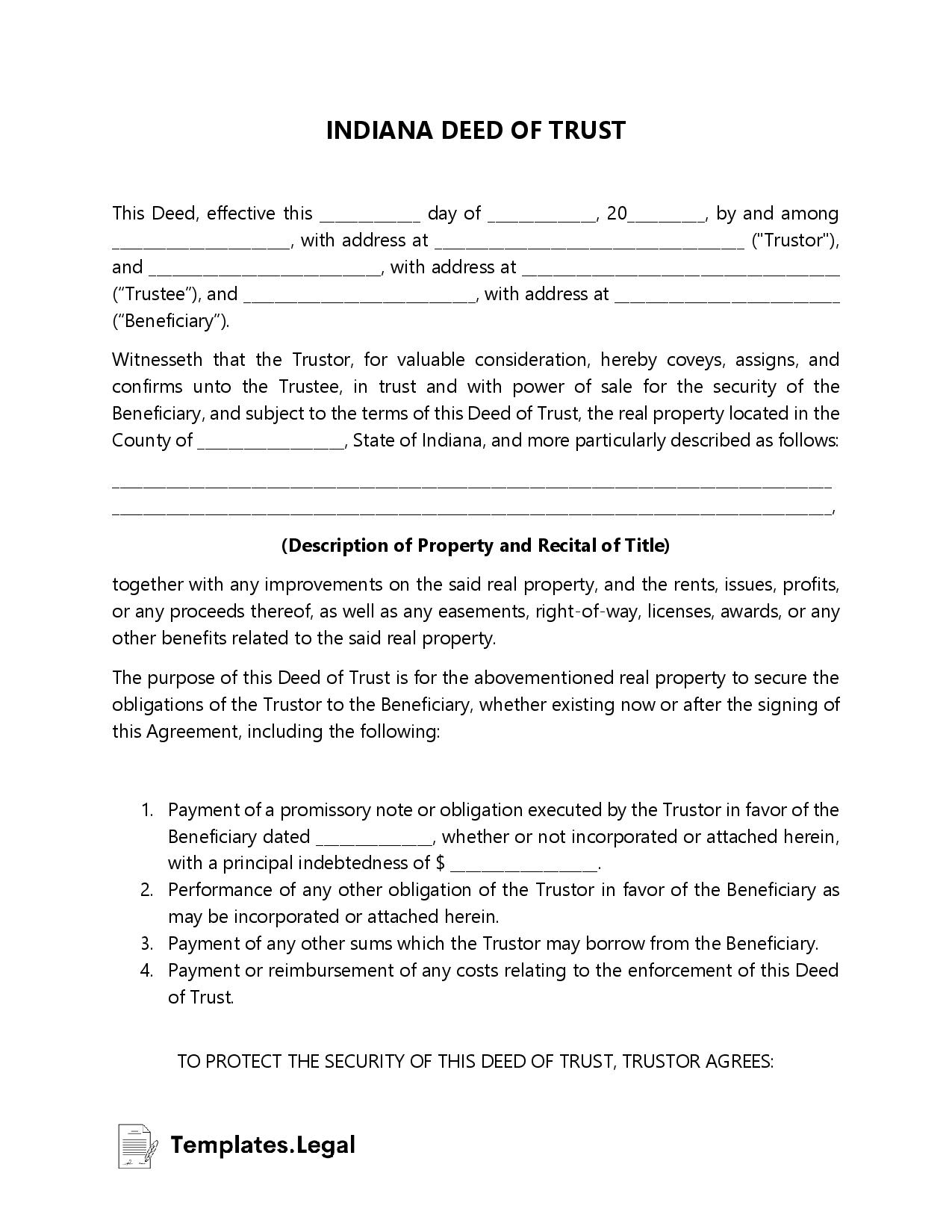 Indiana Deed of Trust - Templates.Legal