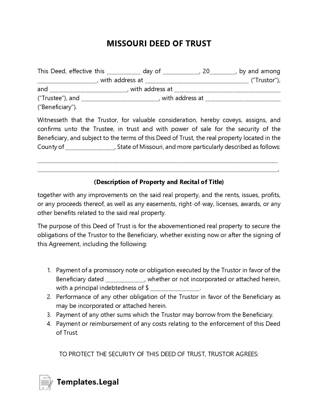 Missouri Deed Forms Templates (Free) Word PDF ODT