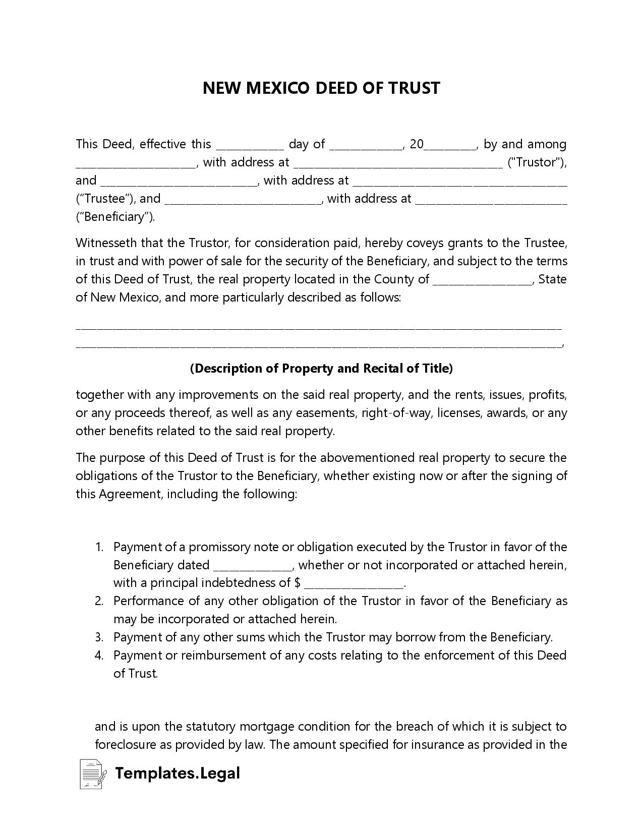 New Mexico Deed Forms And Templates Free Word Pdf Odt 5528