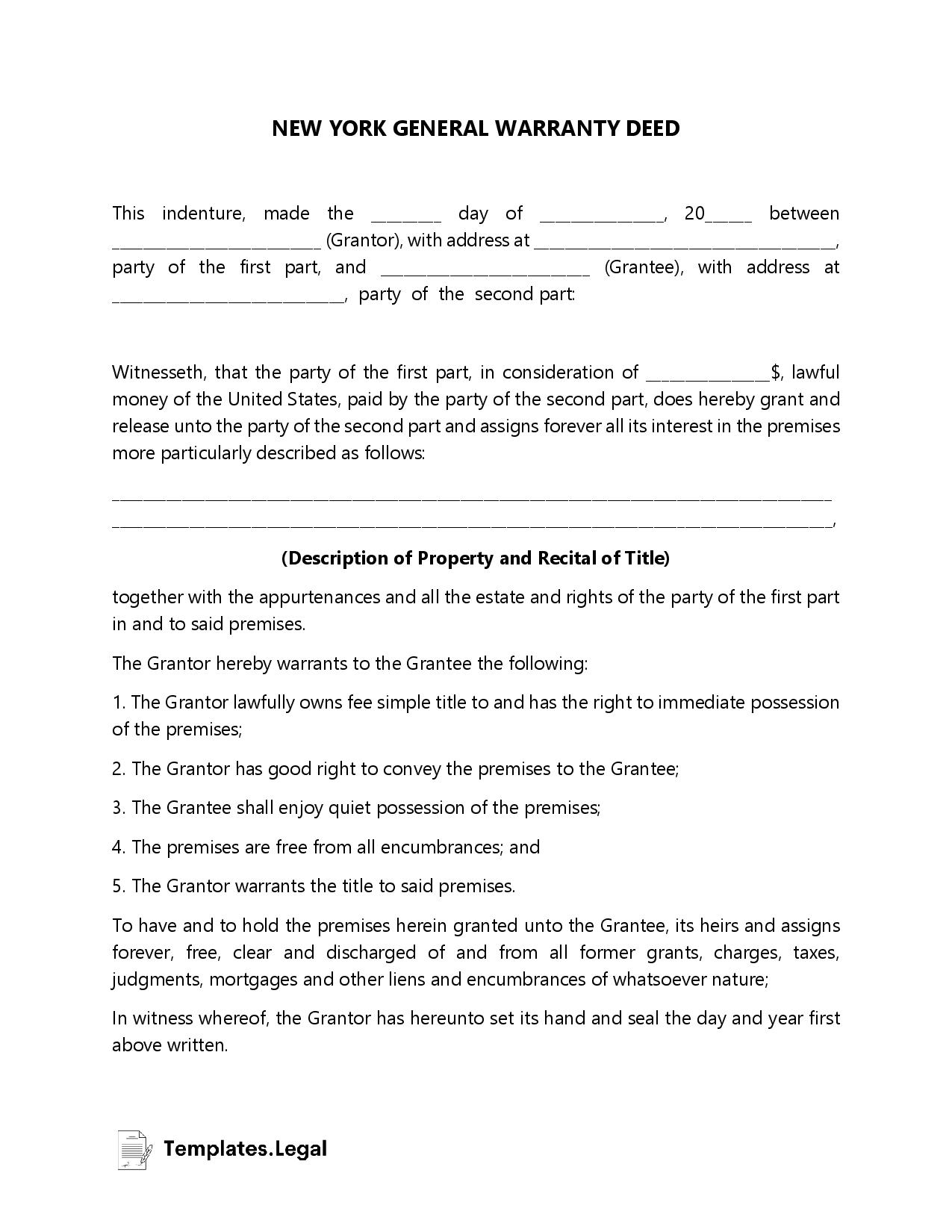 New York Deed Forms And Templates Free Word Pdf Odt 0786