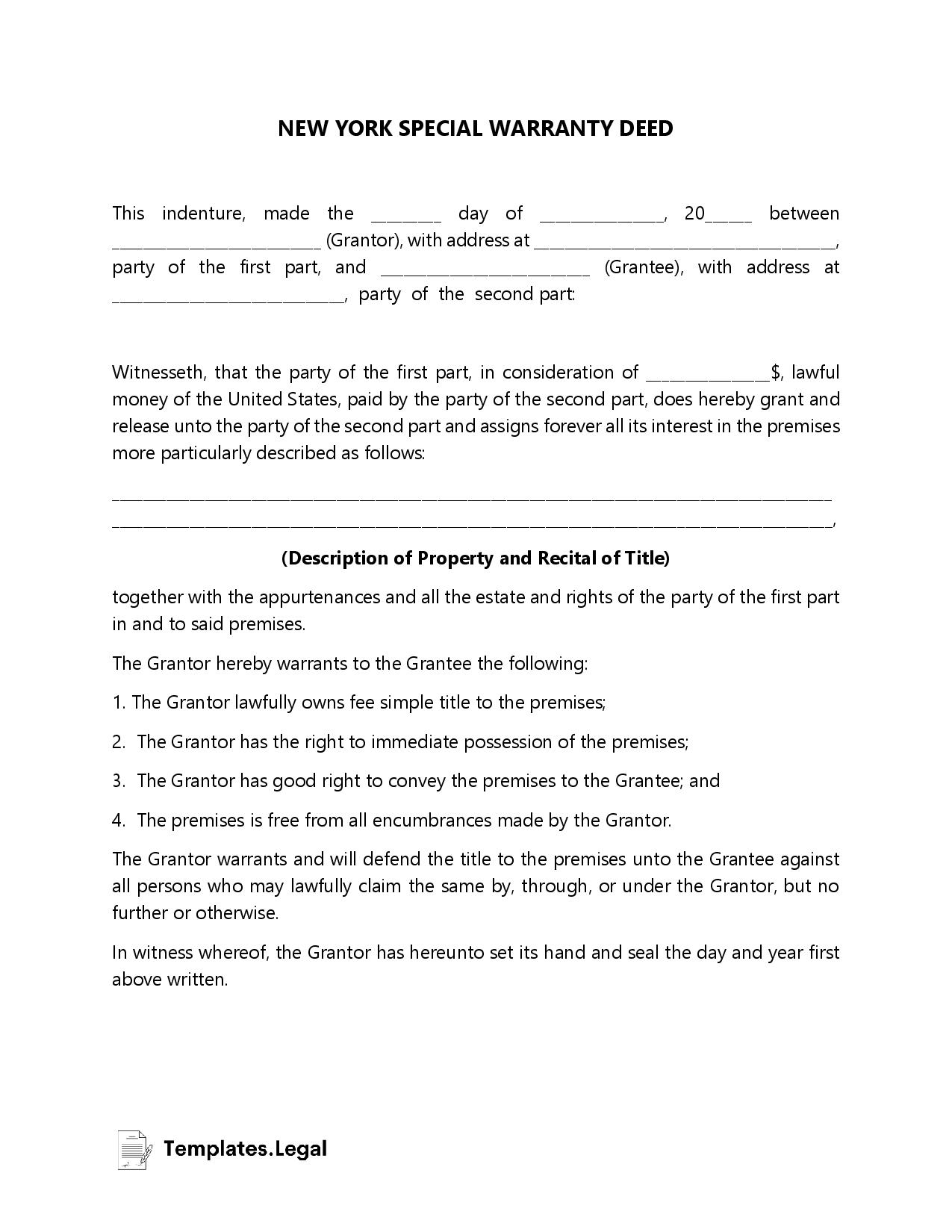 New York Warranty Deed Form Fill Out And Sign Printab 6505