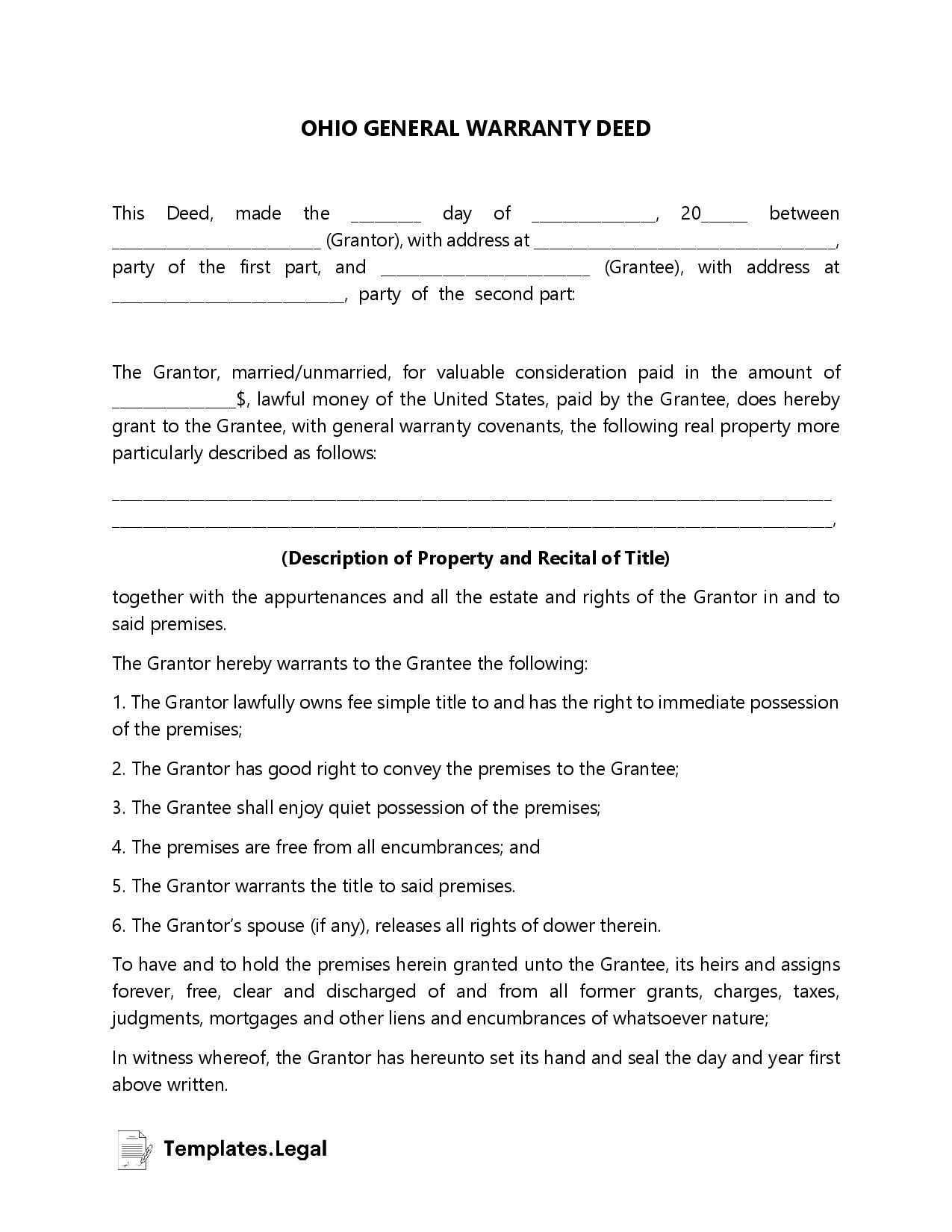 Ohio Deed Forms & Templates (Free) [Word, PDF, ODT]