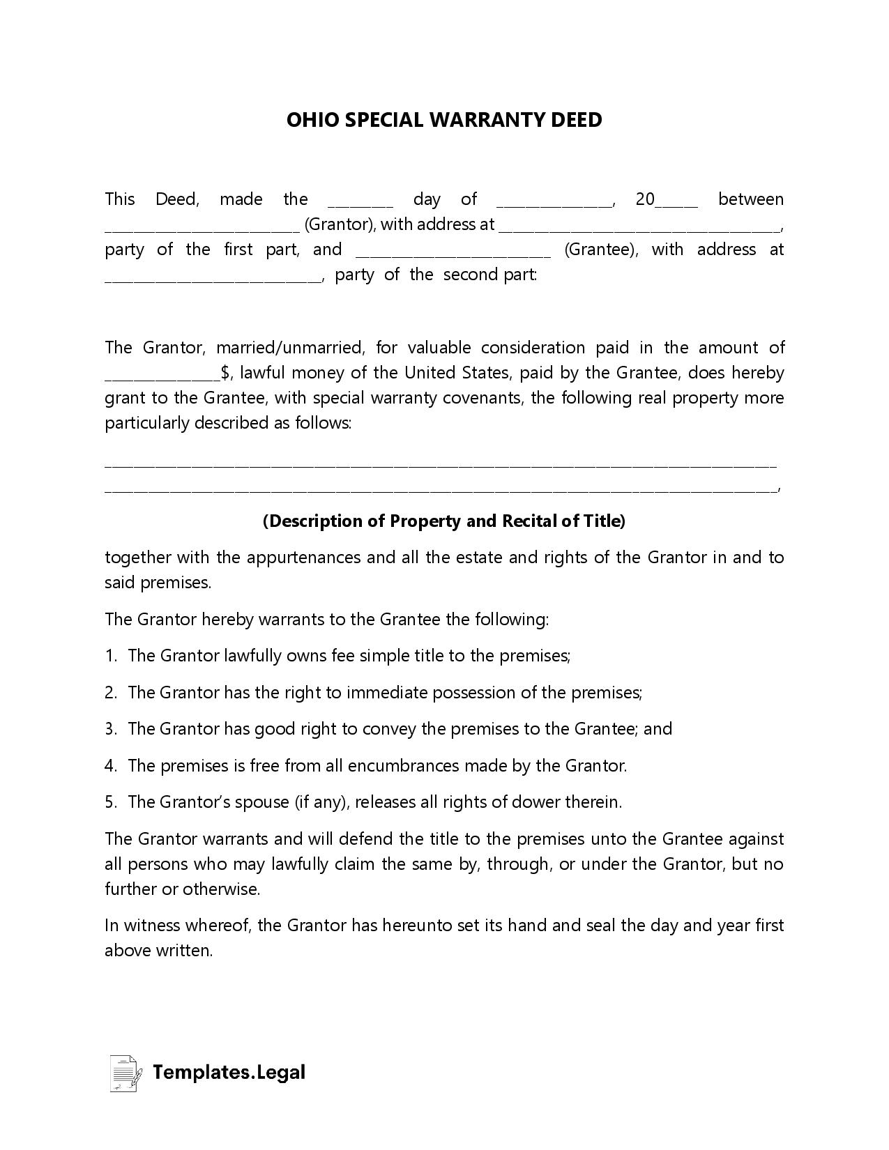 Ohio Deed Forms & Templates (Free) [Word, PDF, ODT]