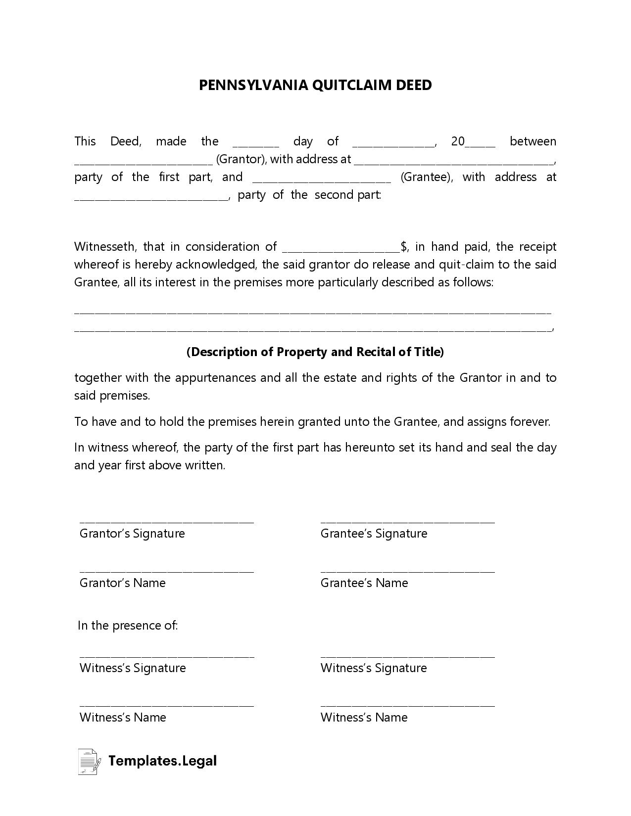 Pennsylvania Deed Forms & Templates (Free) [Word, PDF, ODT]