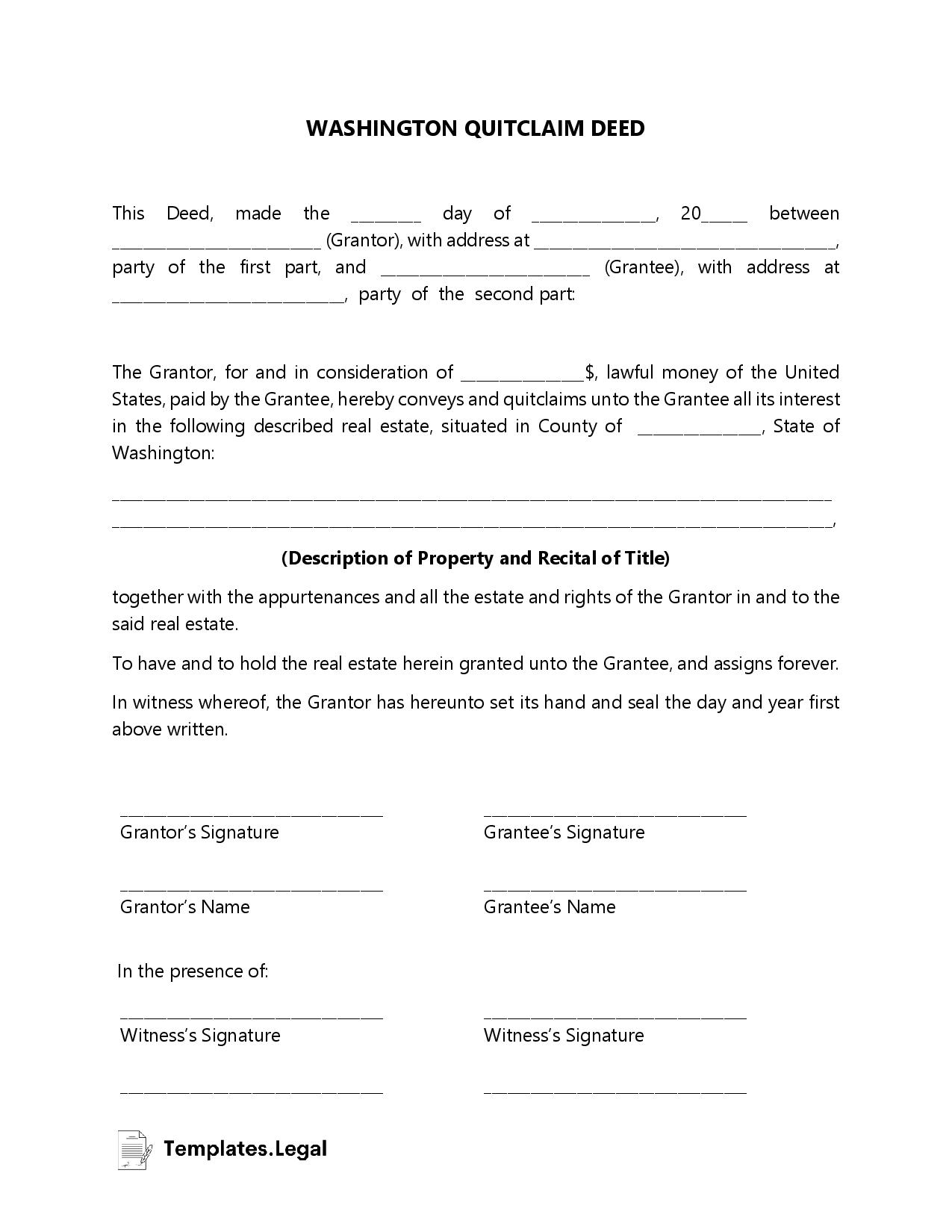 Washington Deed Forms And Templates Free Word Pdf Odt 4686