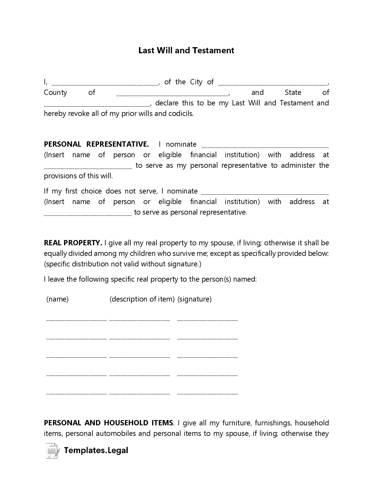 Last Will and Testament - Templates.Legal