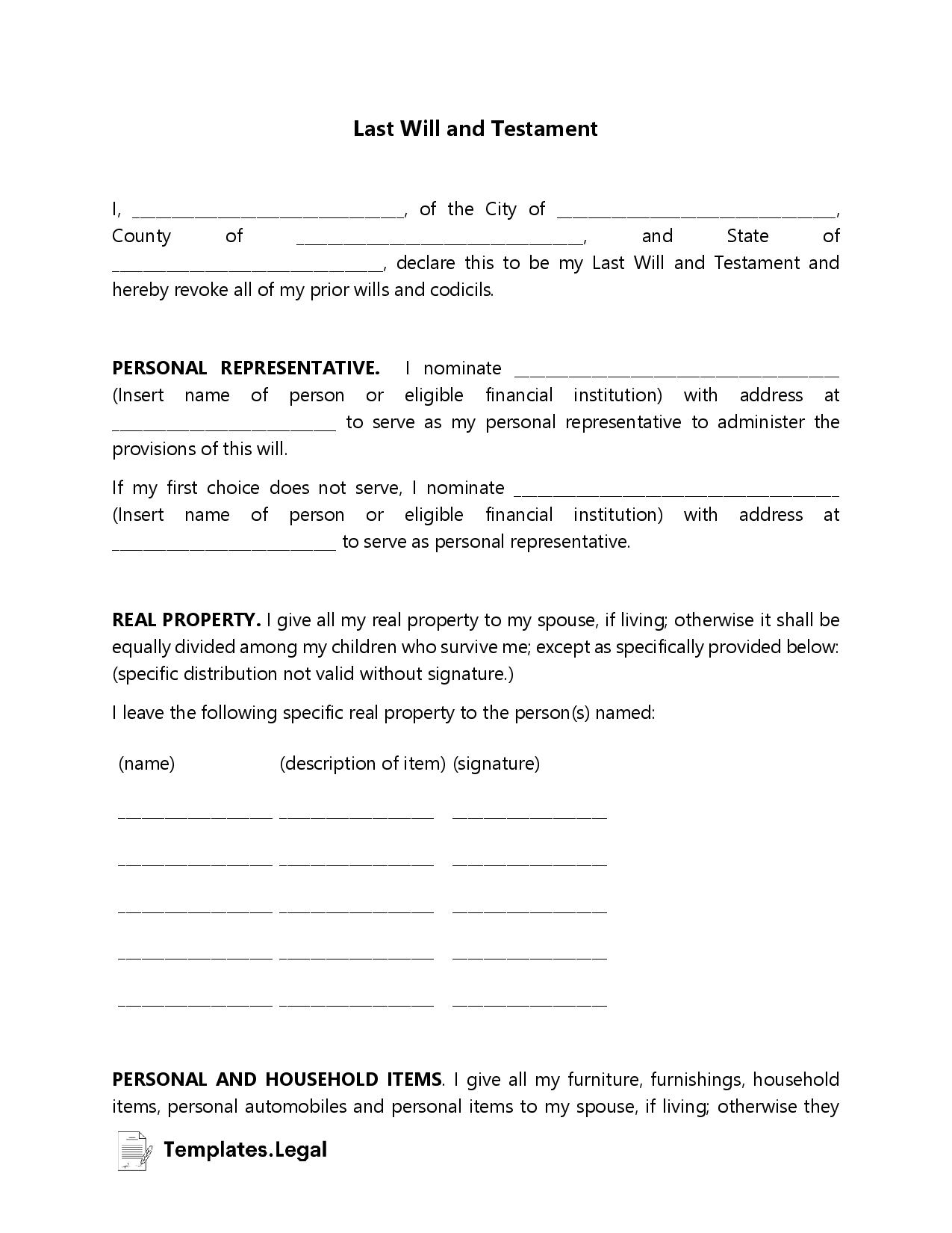 Last Will And Testament Templates Word PDF ODT Templates Legal