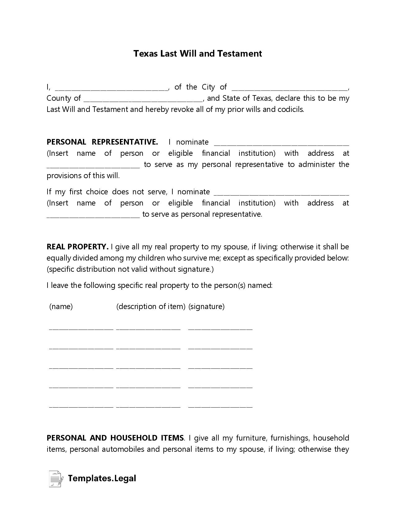 Texas Last Will and Testament - Templates.Legal