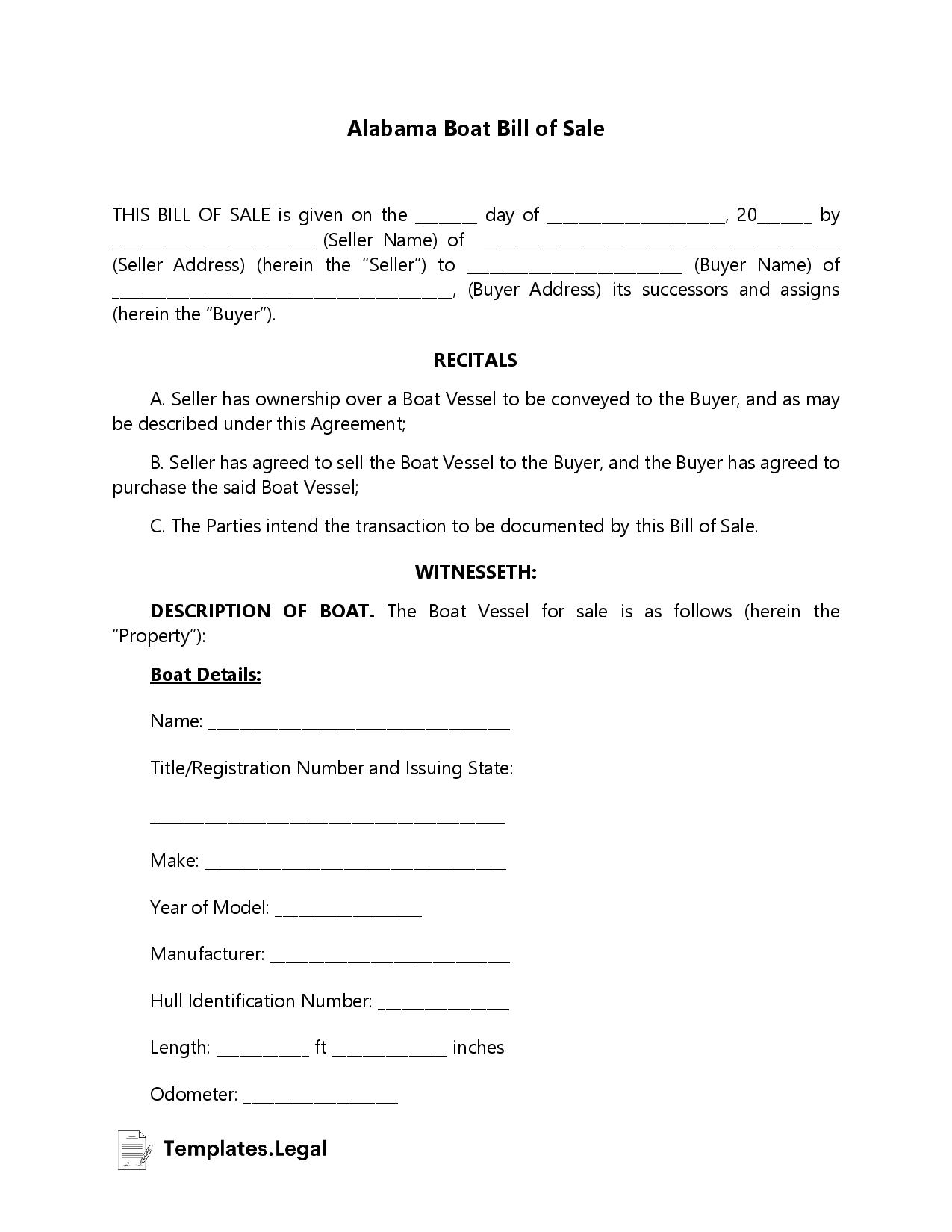 Alabama Bill Of Sale Templates Free Word Pdf Odt 6544