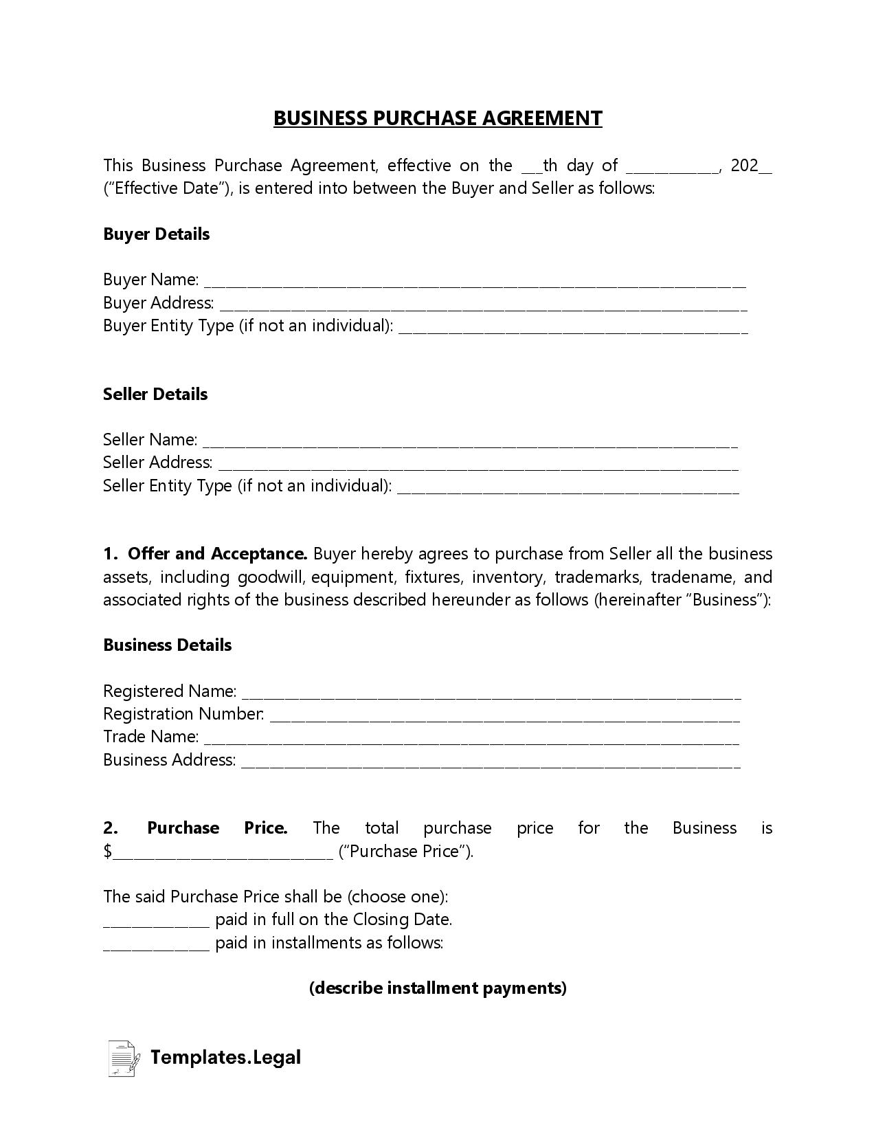 Texas Purchase Agreement Templates (Free) [Word, PDF, ODT]