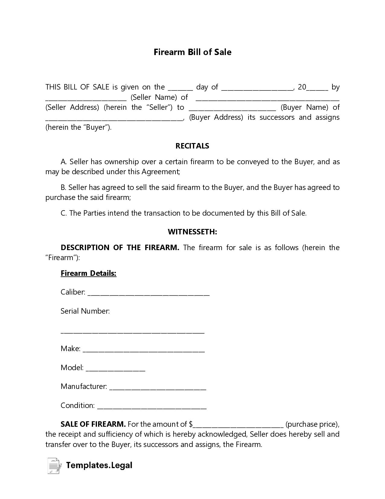 Firearm Bill Of Sale Templates Free Word Pdf Odt 8963