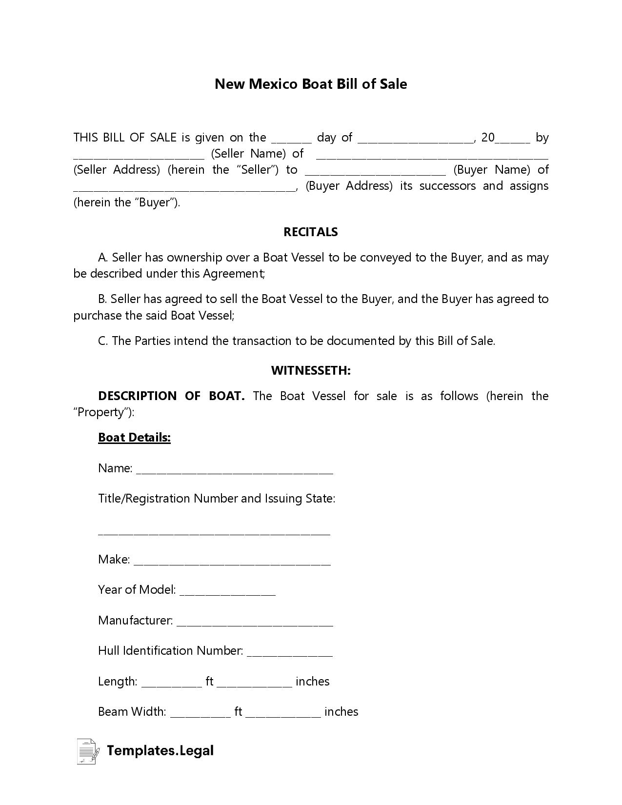 New Mexico Boat Bill of Sale - Templates.Legal