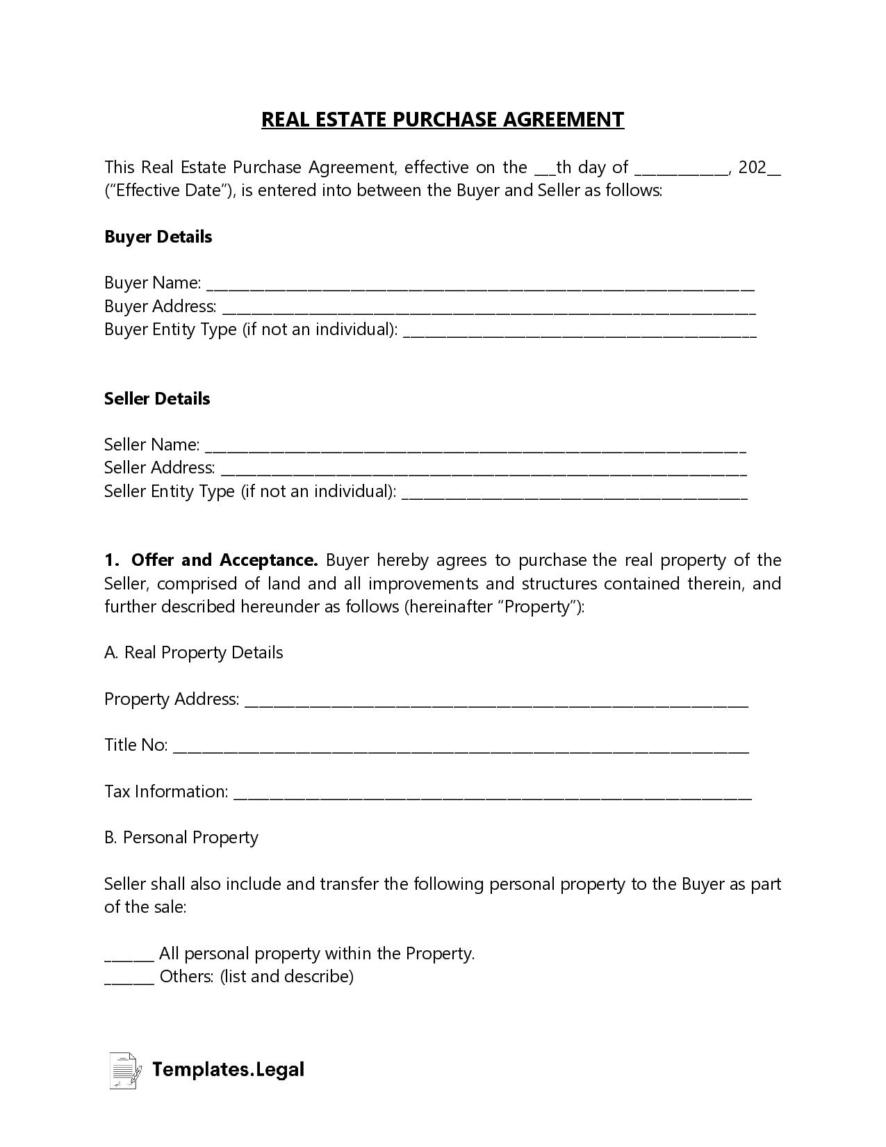 Real Estate Purchase Agreement - Templates.Legal