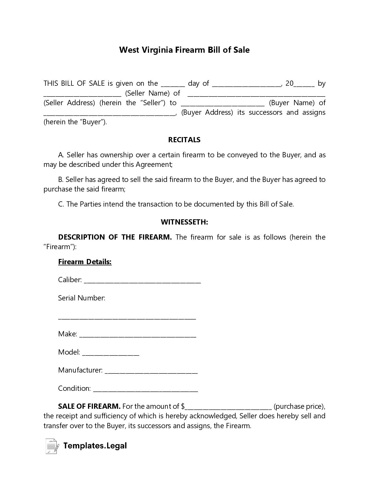 Free West Virginia Bill Of Sale Forms Pdf Word 0567